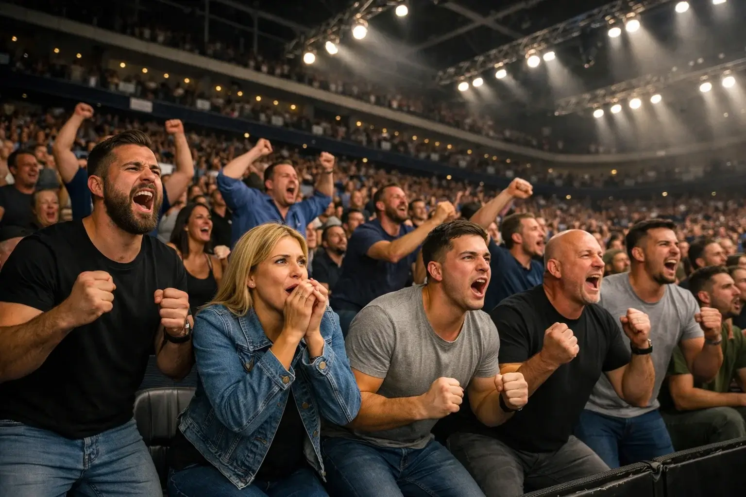 Zuschauer verfolgen einen Boxkampf in der Arena