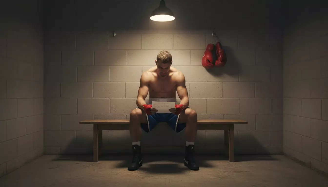 Nahaufnahme einer Anzeigetafel am Ring vor einem Boxkampf