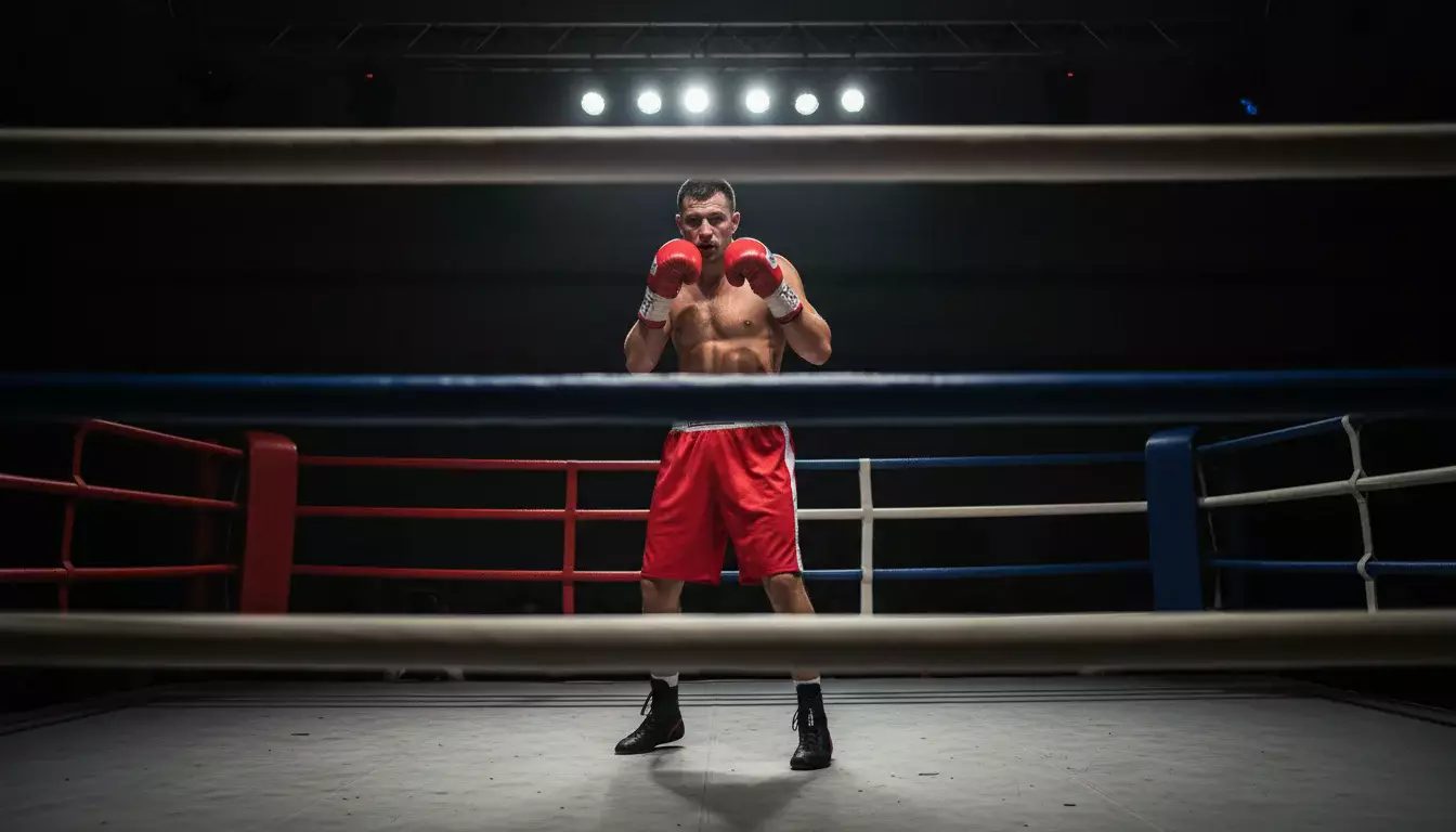Boxer im Ring während eines intensiven Kampfes unter Scheinwerferlicht