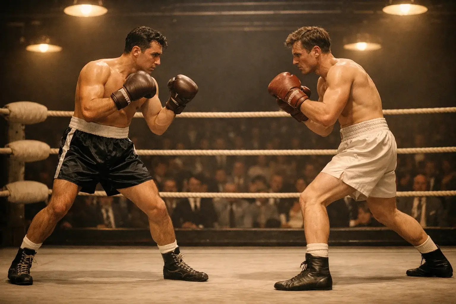 Historischer Boxkampf in einer klassischen Arena