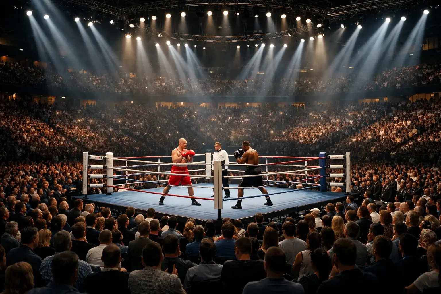 Professioneller Boxkampf in einer großen Arena