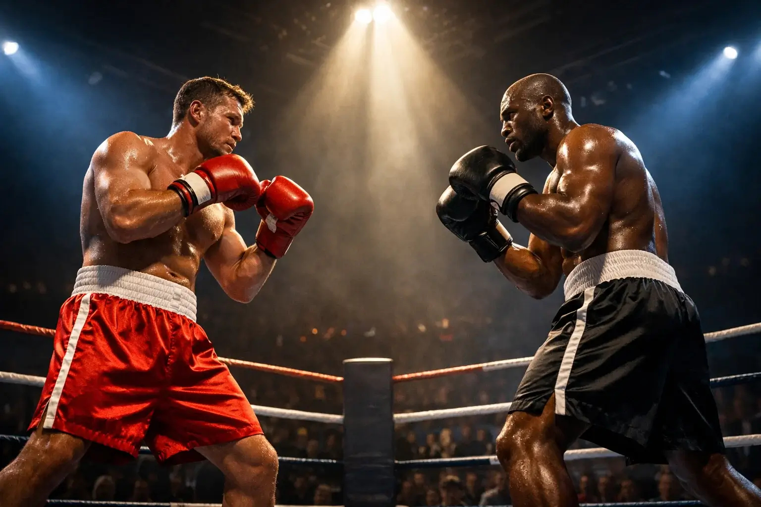 Boxer im Ring unter Scheinwerferlicht