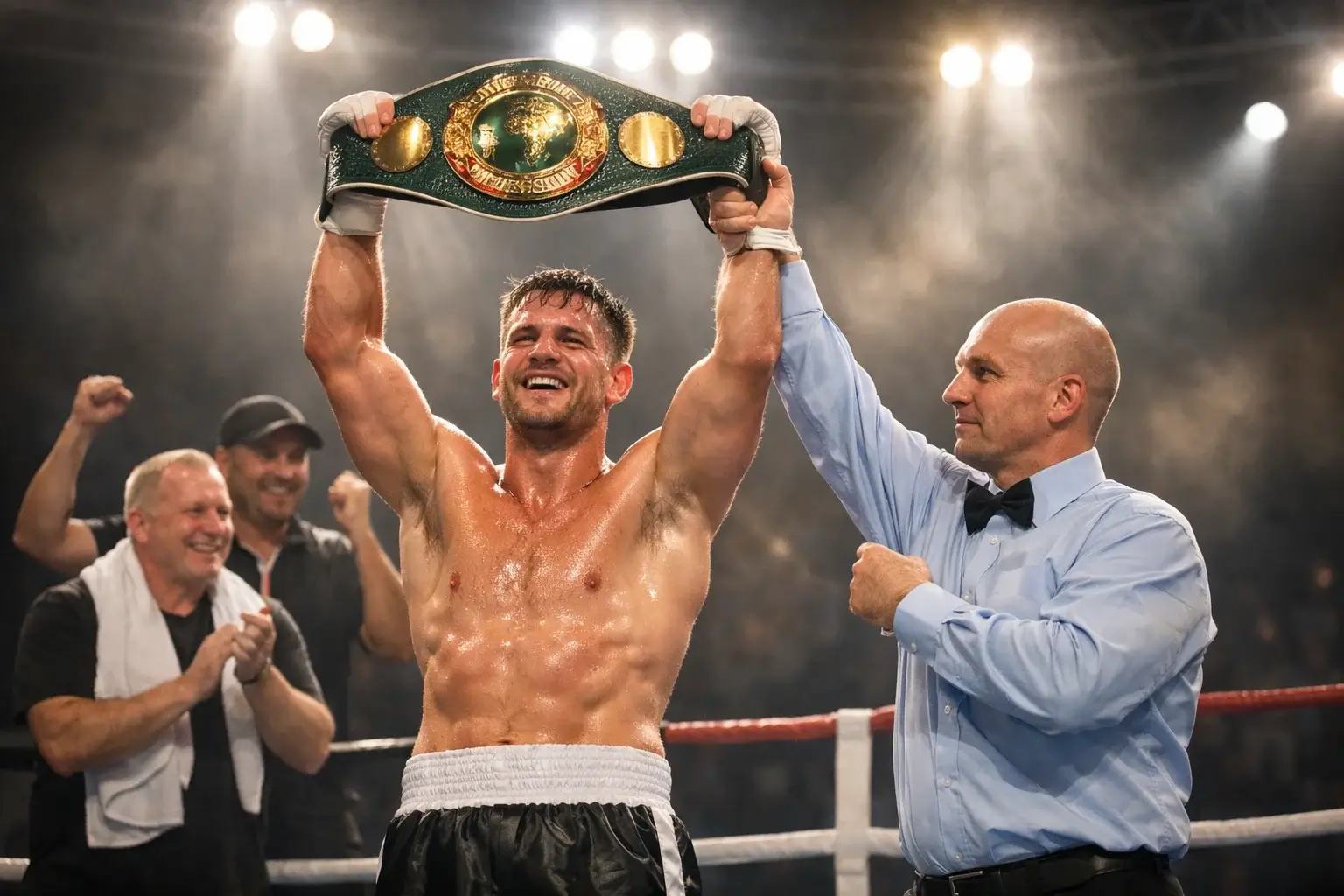 Champion mit Weltmeistergürtel bei der Siegerehrung