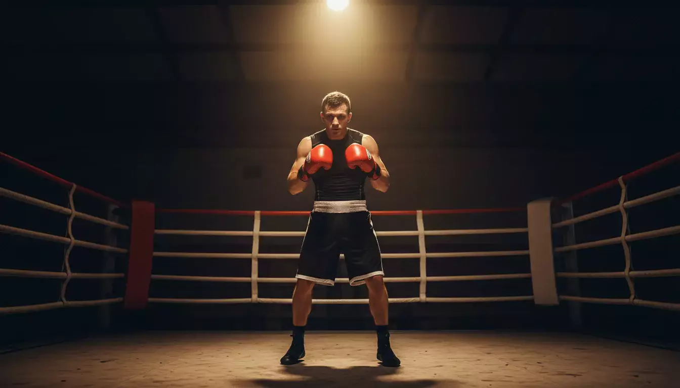 Boxer studiert konzentriert seine Taktik vor dem Kampf in der Umkleide