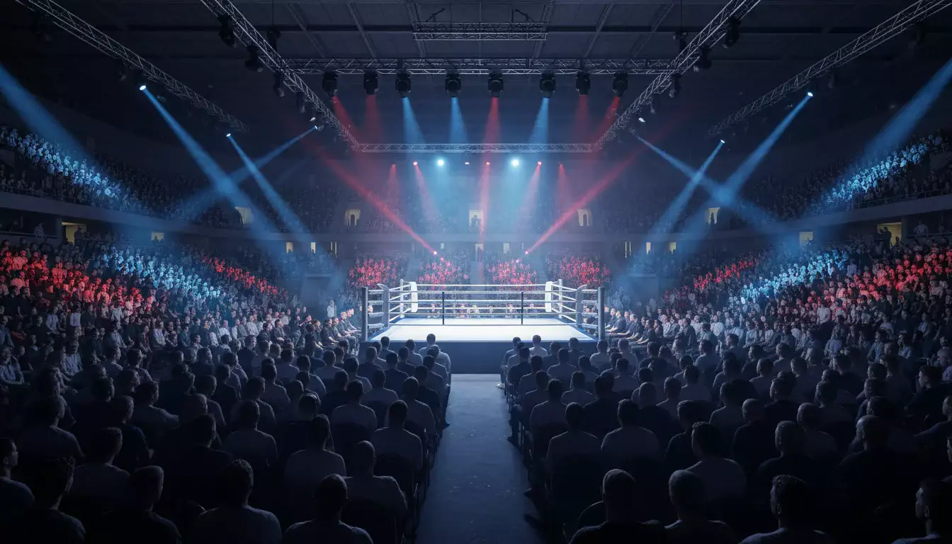 Boxring bei einem Showkampf-Event mit großer Arena und Publikum